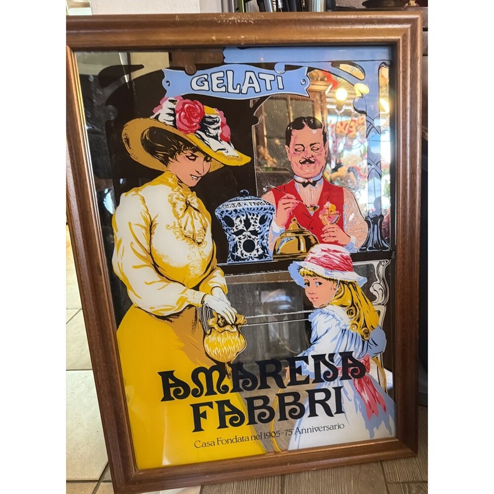 Vintage Amarena Fabbri Gelato Advertising Mirror  18x 24